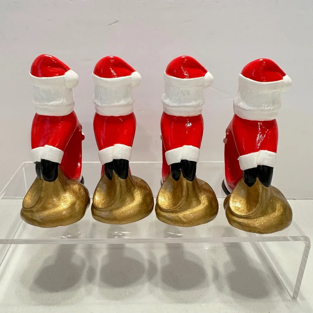 Vintage 60s Santa Claus Napkin Rings Handpainted Ceramic Red Gold Set of 4 MCM